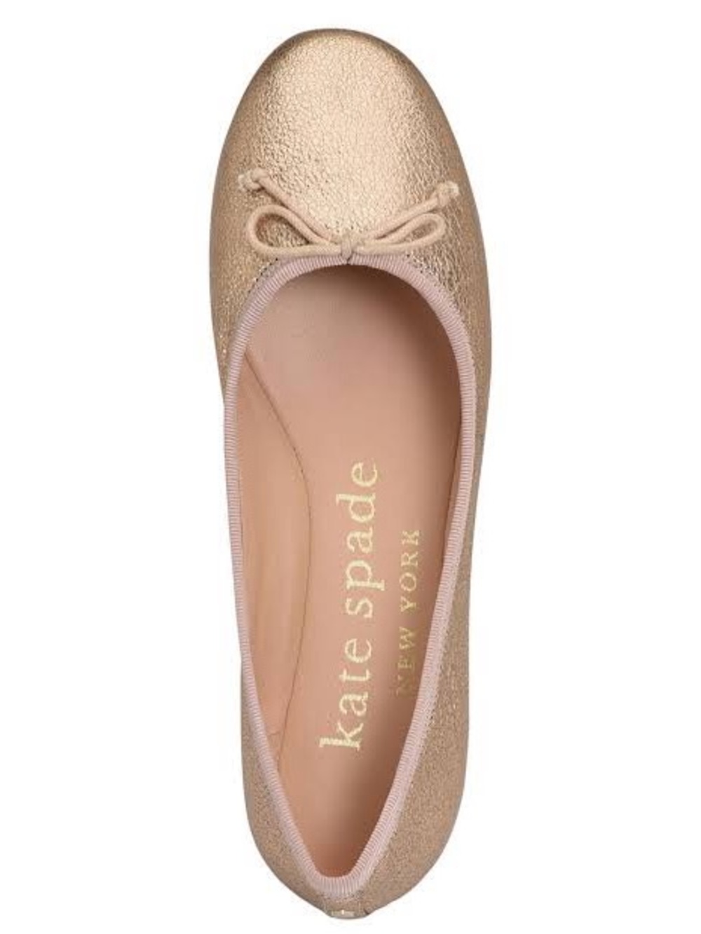 Kate Spade Honey Rose Gold Metallic Tawney Rock Suede Ballet Flats w Bow Sz 6.5